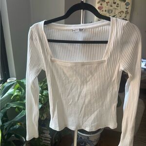 Zara White Ribbed Long Sleeve Top